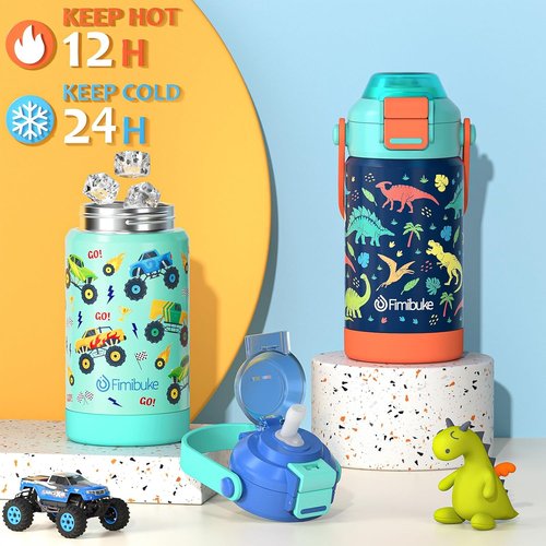 Fimibuke Kids Insulated Water Bottle - 14oz Leak-Proof 18/8 Stainless Steel Tumbler with 2-in-1 Lid | BPA-Free for Travel & School
