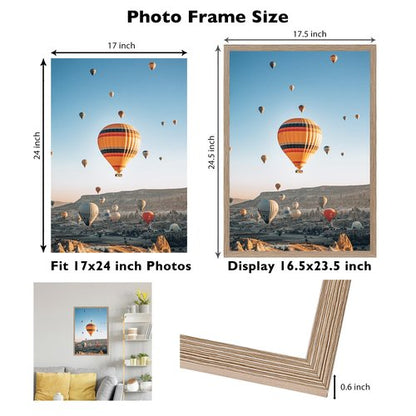 JCJMY 17x24 Picture Frame Rustic Brown for Poster Photo Picture, Horizontal and Vertical Formats for Wall Hanging, 17 x 24 Wall Gallery Poster Photo Frame for 17 by 24 Photos Posters, Rustic Brown