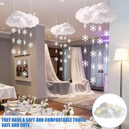 Wettarn 3D Large Winter Cloud Decorations - 18 Pcs Hanging Ornaments with Snowflakes for Party Decor