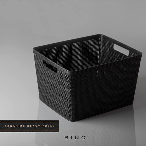 BINO Woven Plastic Basket - Large Black 3-Pack | Stylish Home Organization & Space-Saving Storage