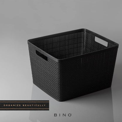 BINO Woven Plastic Basket - Large Black 3-Pack | Stylish Home Organization & Space-Saving Storage