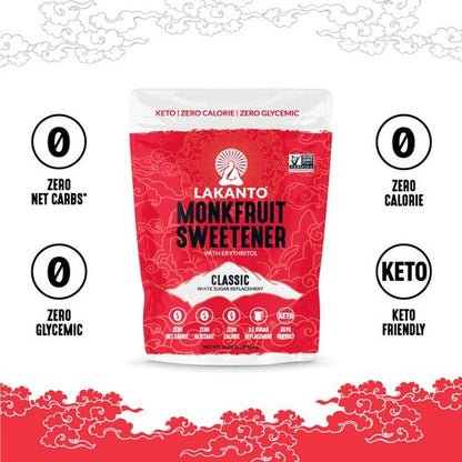 Lakanto Monk Fruit Sweetener - Classic White Sugar Substitute for Baking & Beverages | Gluten-Free, Low Carb, 1 LB