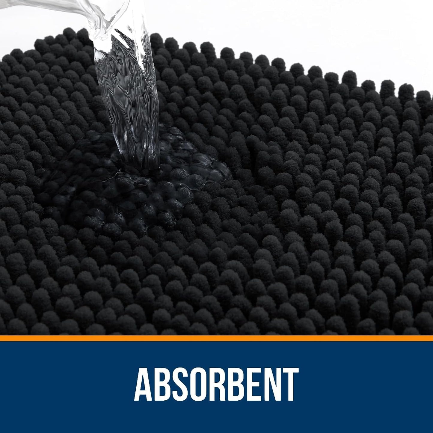 OLANLY U-Shaped Toilet Rugs - Extra Soft, Absorbent Chenille Bath Mat | 24x24, Quick-Dry, Non-Slip, Black