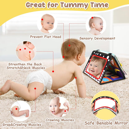 URMYWO Tummy Time Toys - High Contrast Black and White Baby Visual Stimulation Mirror | Montessori Sensory Crinkle Toy for Infants 0-12 Months