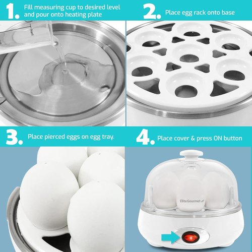 Elite Gourmet Easy Egg Cooker - Electric 7-Egg Capacity with Auto Shut-Off | BPA Free, Classic White