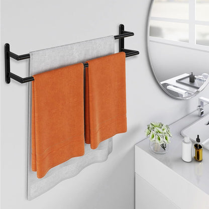 Skiennix Double Towel Bar - 24-Inch Stainless Steel Bath Rack | Matte Black Wall-Mounted Holder