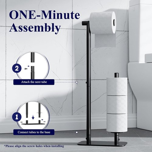 Kitsure Toilet Paper Holder - Rustproof Free Standing Design for 4 Rolls | Stable Non-Slip Base, Black