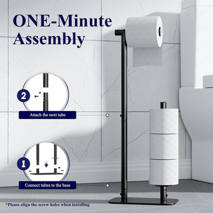 Kitsure Toilet Paper Holder - Rustproof Free Standing Design for 4 Rolls | Stable Non-Slip Base, Black