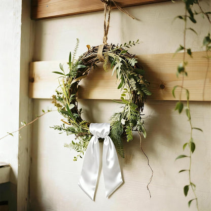 White Satin Wreath Sash by 4Pcs - Elegant Door Decor for Easter, Weddings, and Special Occasions