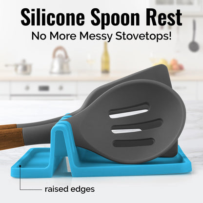 Zulay Kitchen Silicone Utensil Rest with Drip Pad for Multiple Utensils - BPA-Free, Heat-Resistant Spoon Rest & Spoon Holder for Stove Top - Kitchen Utensil Holder for Ladles & Tongs - Blue