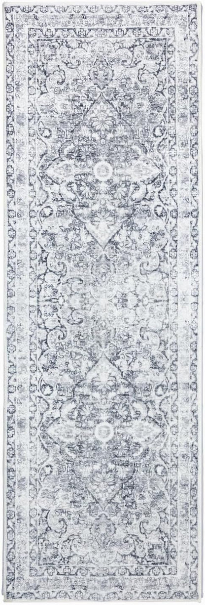 Skiennix Vintage Washable Runner Rug - Soft Non-Slip Farmhouse Mat for Hallway & Kitchen | Gray 2x6 ft