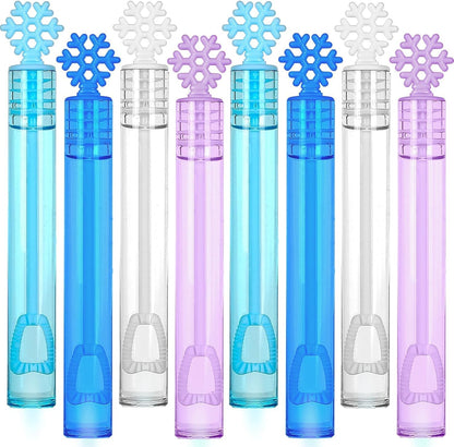 Skiennix 32 Pcs Snowflake Bubble Wands - Colorful Mini Party Favors for Kids | Winter-Themed Fun