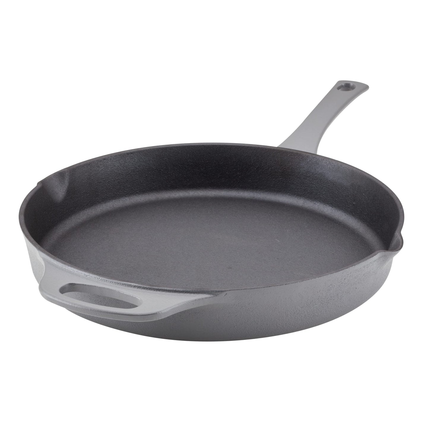 Rachael Ray NITRO Cast Iron Frying Pan/Skillet with Helper Handle and Pour Spouts, 12 Inch, Gray