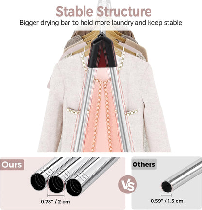 TOOLF Clothes Drying Rack - Foldable Stainless Steel Laundry Rack | Portable Free-Standing Design, Large Capacity