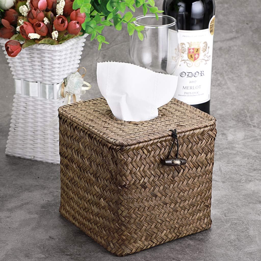 Sumnacon Seagrass Tissue Box Cover - Rustic Woven Design for Bathroom, Living Room, Office | Coffee Color