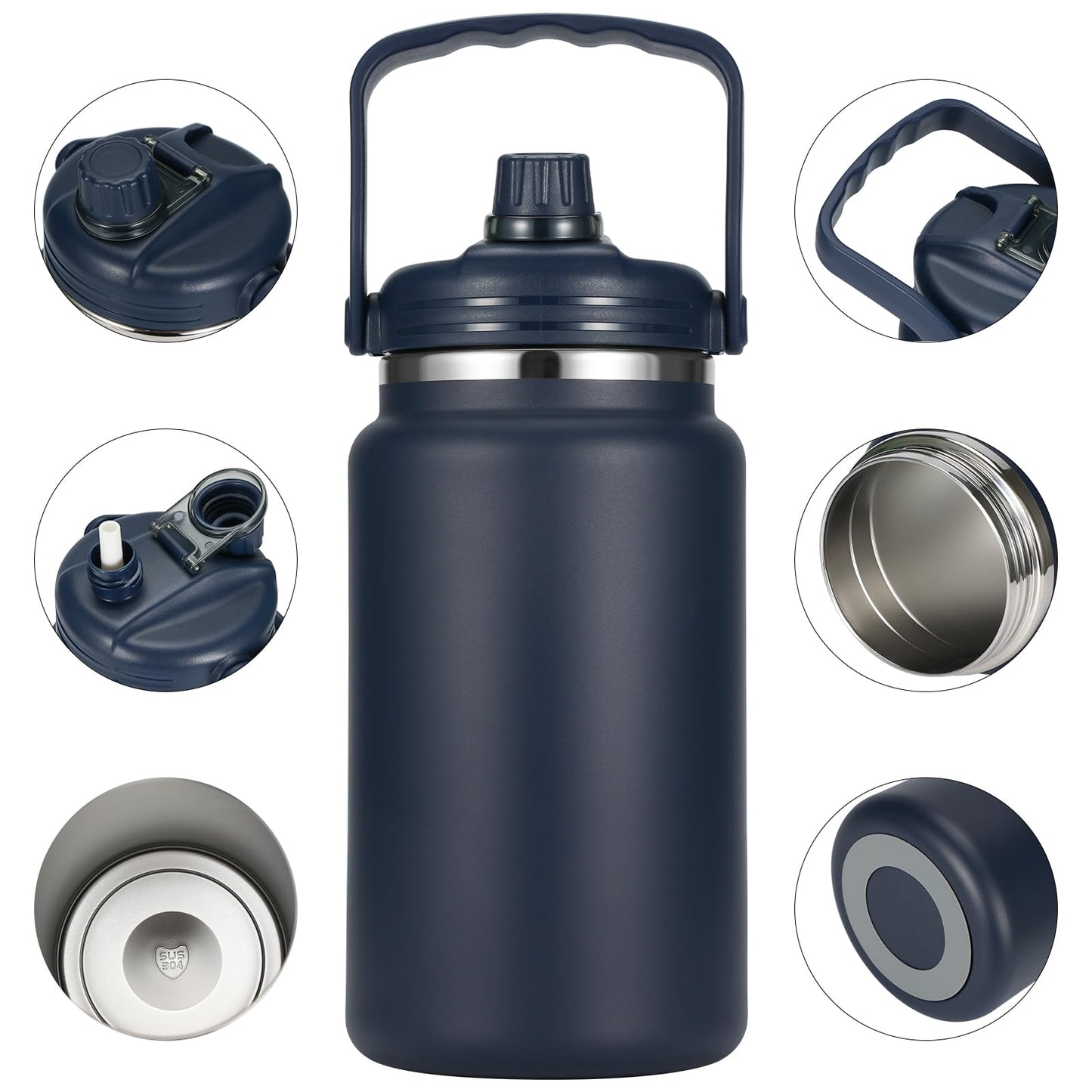 Olerd 135oz/1 Gallon Coffee Insulated Thermoses for Travel - Large Insulated Water Jug Classic Vacuum Bottle with Straw - 4.0L Stainless Steel Ice buckets for Hiking Fishing（Blue）