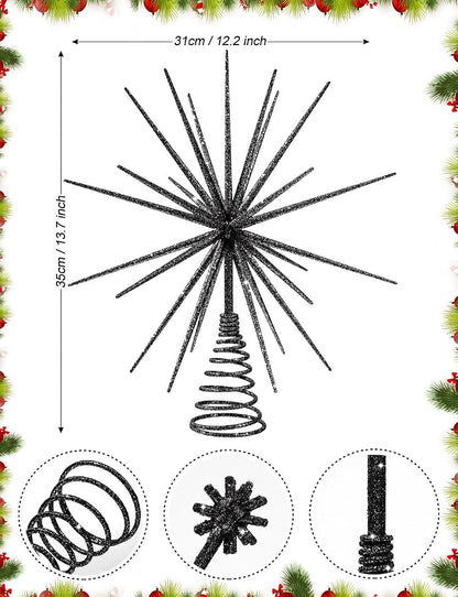 13.7 Inch Black Christmas Tree Topper - 3D Burst Exploding Star, LGFMGWH Variation Black