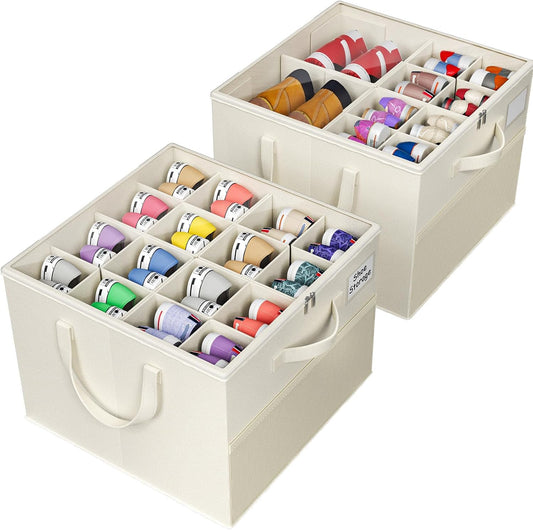 NestOrganix Shoe Organizer - 2 Pack Large Foldable Storage Boxes with Adjustable Dividers | Beige