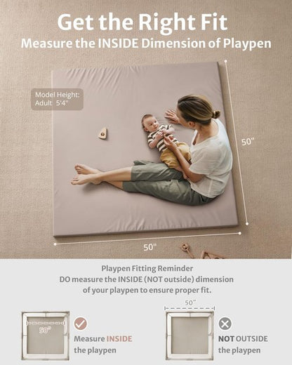 Blissful Diary Vegan Leather Baby Play Mat - 50x50 Waterproof Cushioned Mat for Infants & Toddlers | Stylish Taupe Design