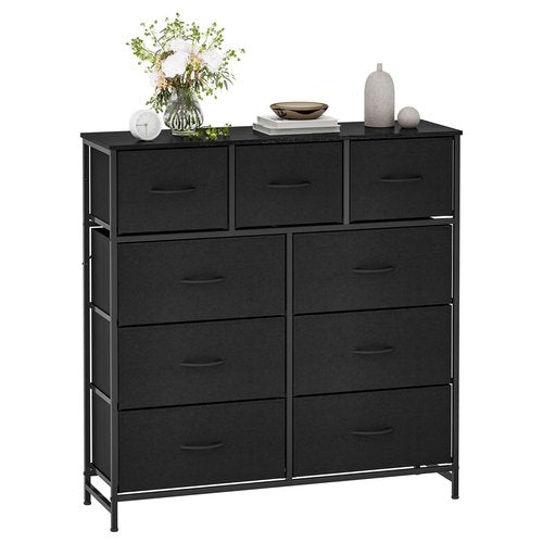 WelFurGeer 9-Drawer Dressers with Sturdy Metal Frame - Tall Chest Organizer Unit with Fabric Bins, Storage Chest of Drawers for Bedroom, Living Room, Hallway, Entryway, Closet, Black