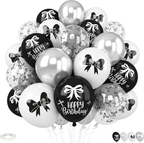 Black Bow Balloons - 30 Pcs 12-Inch Black & White Balloons for Bachelorette Party Decor