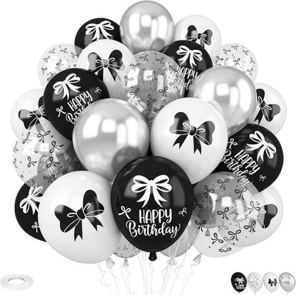 Black Bow Balloons - 30 Pcs 12-Inch Black & White Balloons for Bachelorette Party Decor