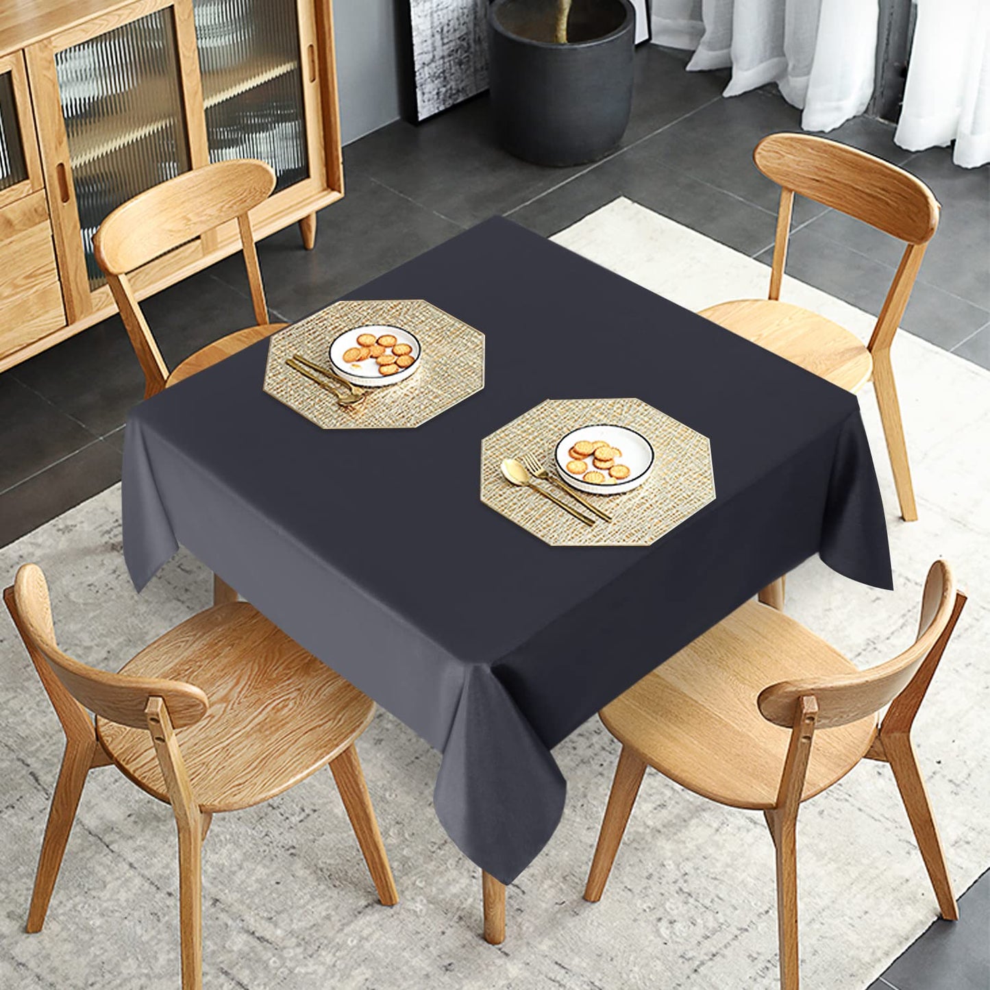 sancua 2 Pack Dark Grey Tablecloth 54 x 54 Inch, Stain and Wrinkle Resistant Square Table Cloth - Washable Polyester Table Cover for Dining Table, Buffet Parties and Camping