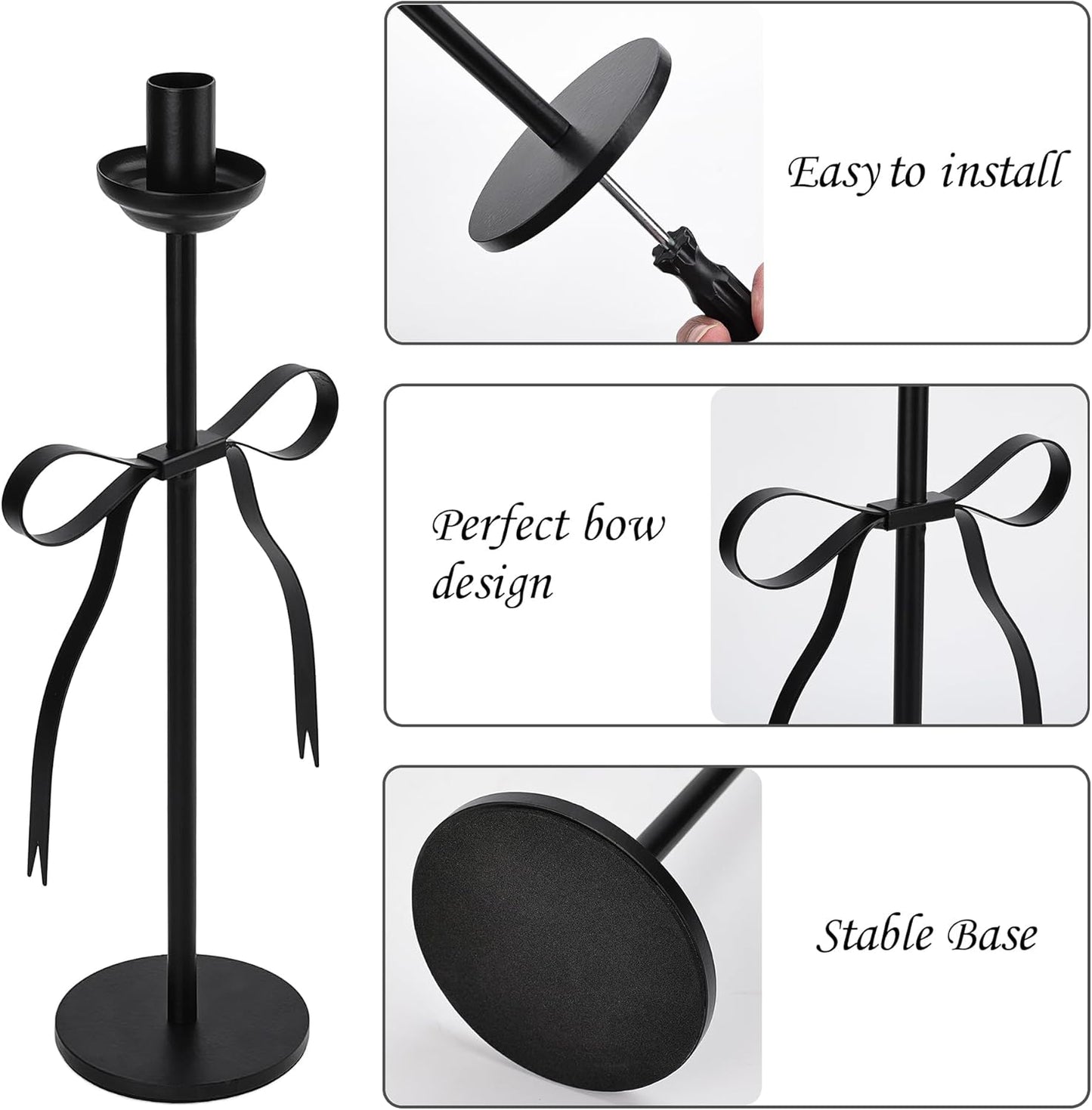 Skiennix Black Taper Candlestick Holders - Set of 2 Modern Metal Candle Stands for Dining Table Decor