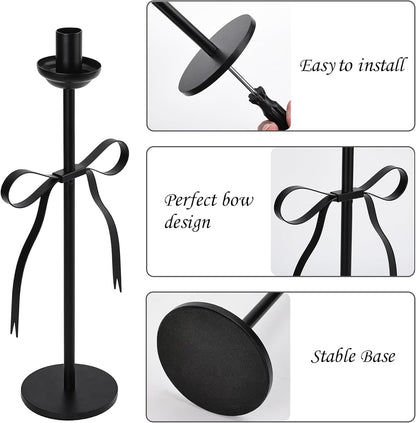Skiennix Black Taper Candlestick Holders - Set of 2 Modern Metal Candle Stands for Dining Table Decor