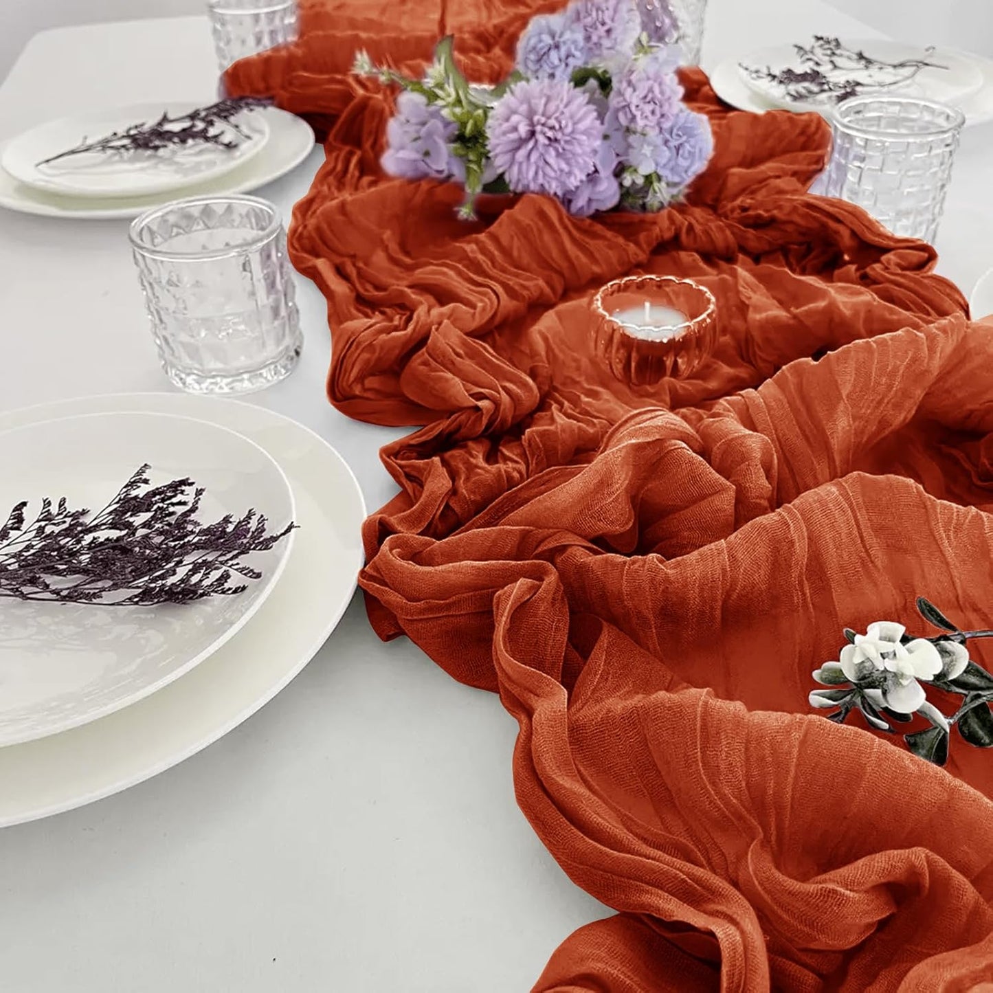 Skiennix Terracotta Cheesecloth Table Runner - 10 FT Long Semi-Sheer 35 x 120 Inch for Weddings & Events