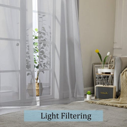 OWENIE Sheer Curtains Grey 45 Inches Long, Light Filtering Tiers for Kitchen, Basement, Bedroom, Short Panels Rod Pocket 2 Panels, Cafe Small Window, 42" W x 45" L