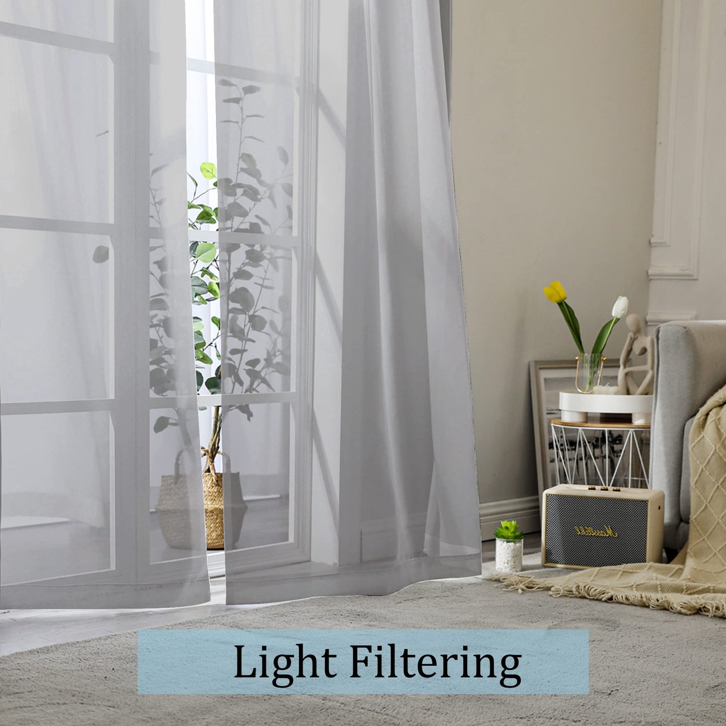 OWENIE Sheer Curtains 96 Inch Length, Elegant Sheer Curtains for Bedroom, Window Voile Sheer Curtain Panels/Drapes/Treatment for Living Room, 2Pcs, Each 42" W x 96" L, Charcoal Gray