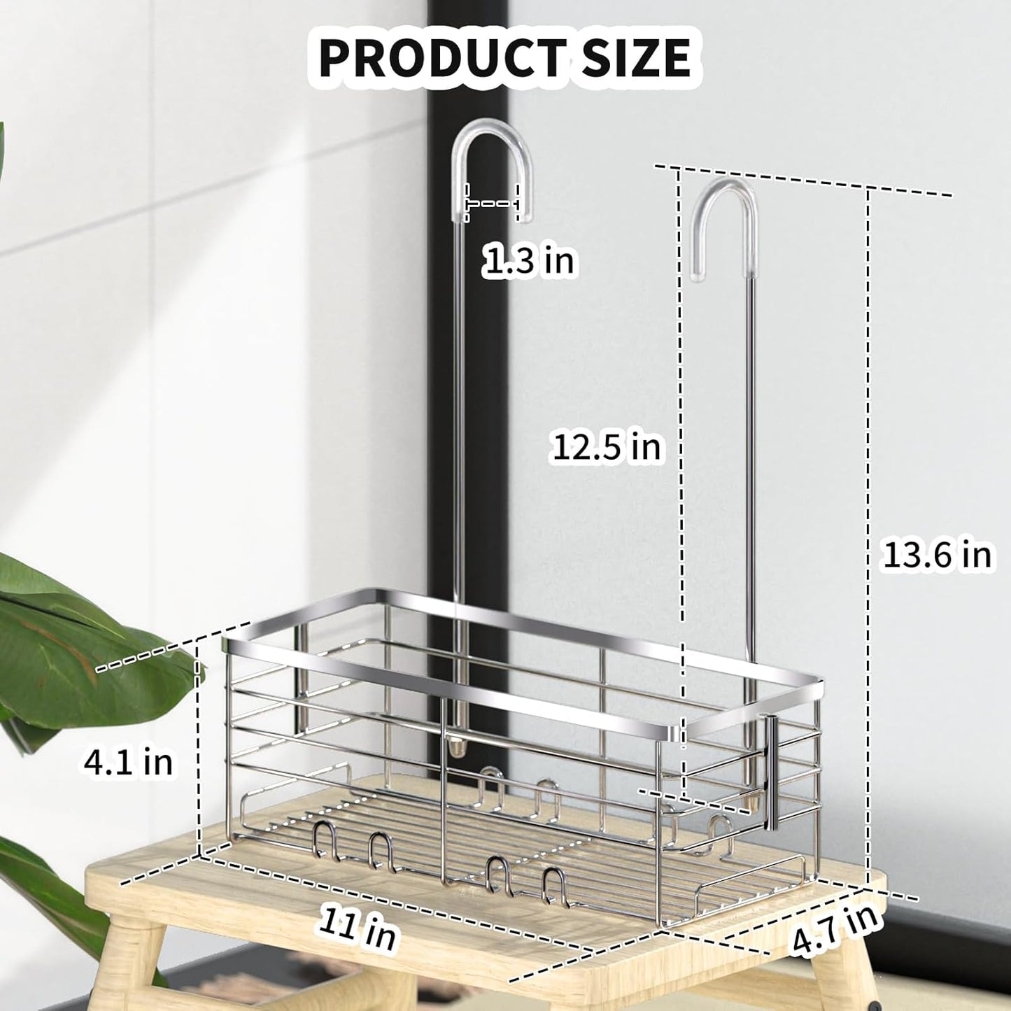 SHANSHUI Shower Organizer Caddy - Rustproof 304 Stainless Steel Hanging Basket for Bathroom | Over Door Rack with Hooks