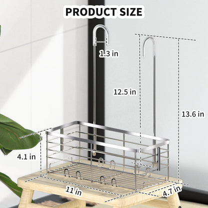 SHANSHUI Shower Organizer Caddy - Rustproof 304 Stainless Steel Hanging Basket for Bathroom | Over Door Rack with Hooks