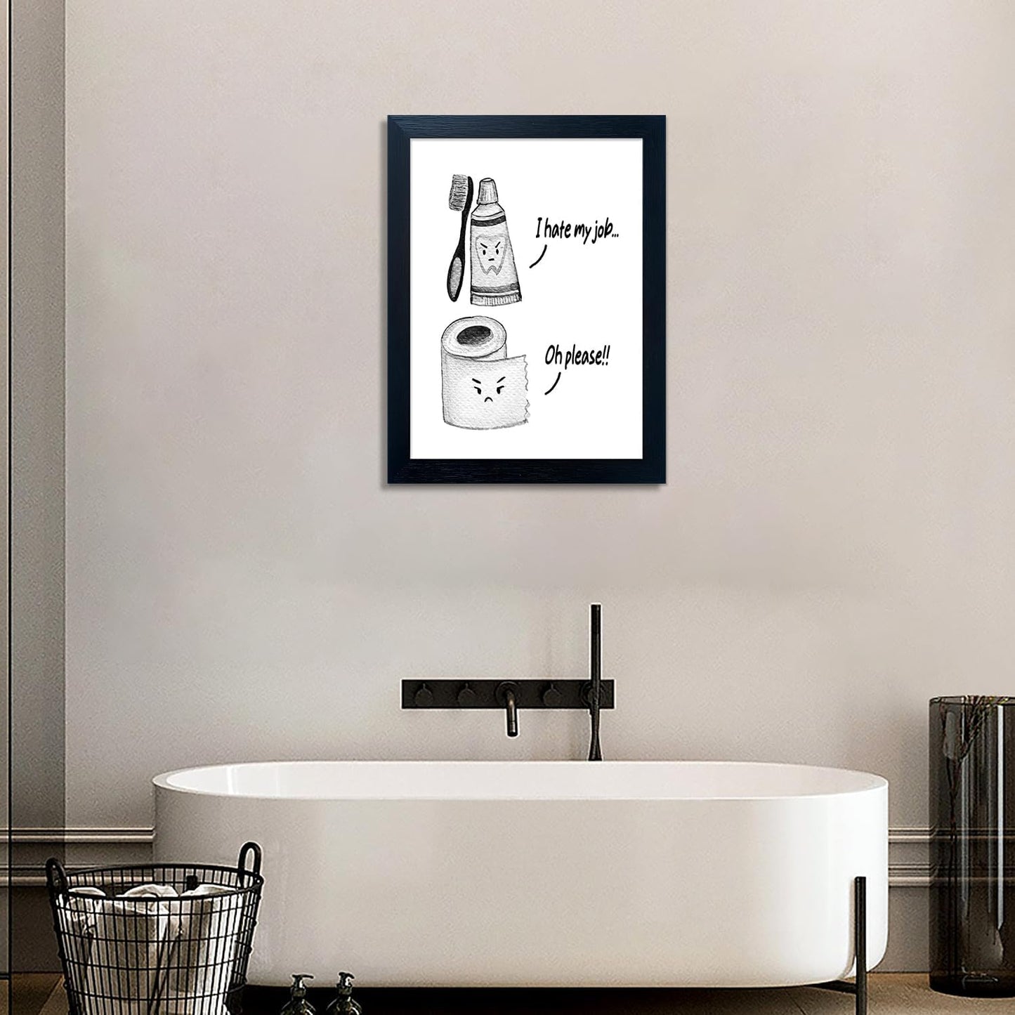 Regine Switzerland Kids Bathroom Decor - Cute Framed Canvas Wall Art | Modern Black and White Design