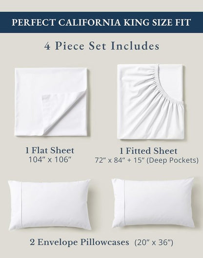 LANE LINEN 100% Organic Cotton California King Sheets Set - Ultra Soft 4-Piece Bedding in White, Fits Mattresses Up to 15" Deep
