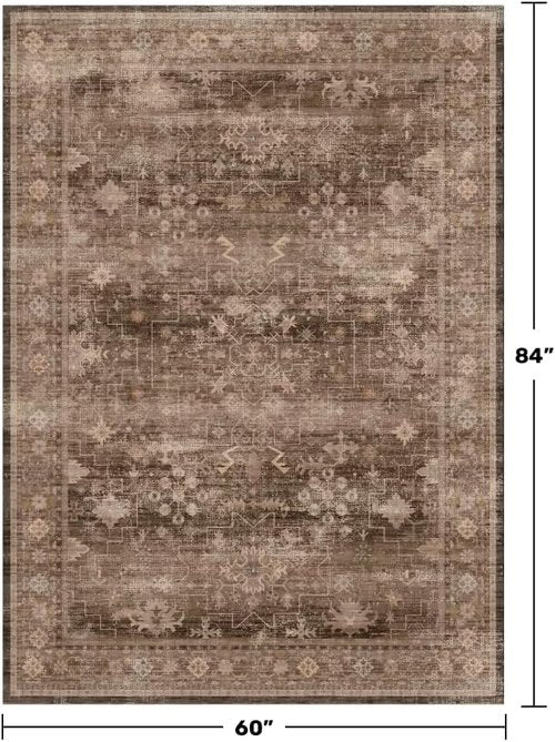 Hazo Haus Boho Taupe Brown 5x7 Area Rug - Modern Vintage Non-Slip Washable Design for Living Room & Nursery