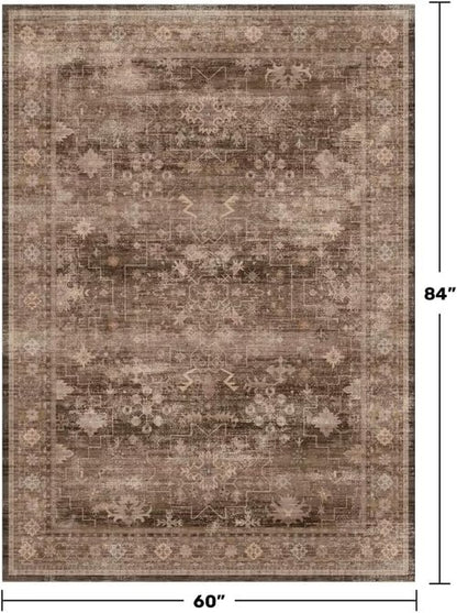 Hazo Haus Boho Taupe Brown 5x7 Area Rug - Modern Vintage Non-Slip Washable Design for Living Room & Nursery
