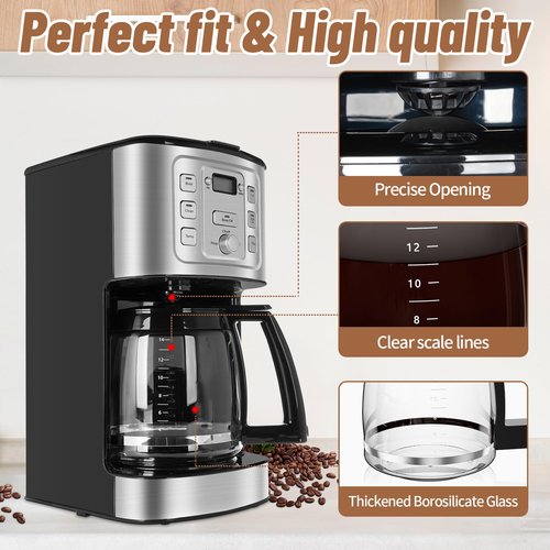 14-Cup Coffee Pot Replacement for Cuisinart Coffee Maker DCC-2200, DCC-2600, DCC-2800, DCC-3200, and DCC-3200P1, Glass Carafe Replacement for Cuisinart, BPA Free, Dishwasher Safe