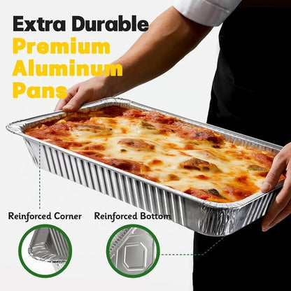 Extra Heavy Duty Aluminum Pans by [Brand Name] - 21x13 Full Size Disposable Baking Pans | 10 Pack for Cooking & Roasting