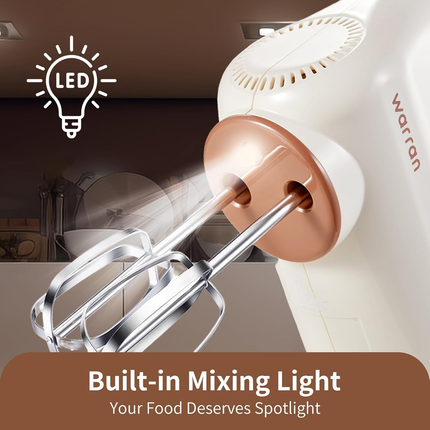 Skiennix 300W Electric Hand Mixer - Powerful Quiet DC Motor for Baking & Cake Making | Compact White Design