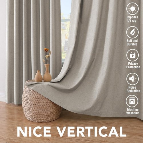H.VERSAILTEX Primitive Linen Curtains 100% Blackout Curtain Drapes Burlap Fabric Curtains with White Thermal Insulated Liner, Grommet Top Drapes Living Room/Bedroom (2 Panels, 42 x 63 Inch, Stone)