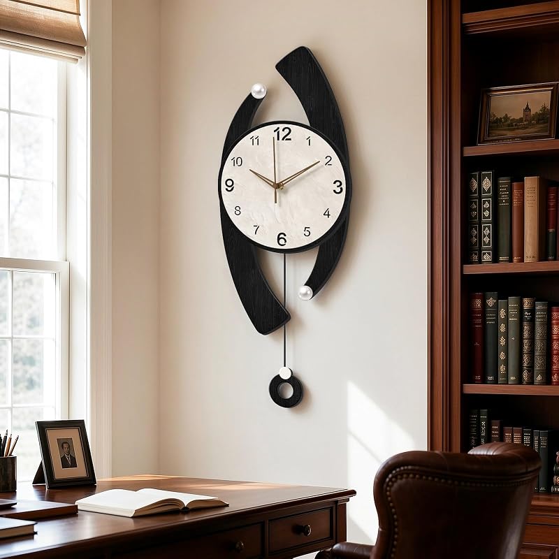 Large Black Swinging Pendulum Wall Clock 11x28in – Quiet Sweep, Wall Decor (Variation: Black+11x28in)