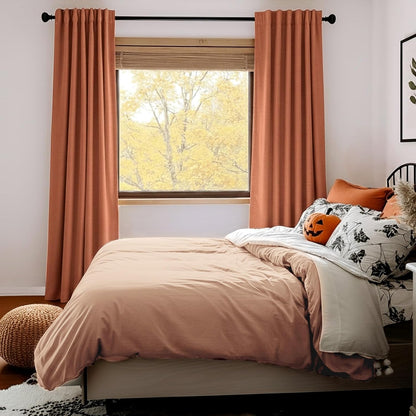 Skiennix 100% Blackout Linen Curtains - Thermal Insulated Drapes, 50" W x 102" L, Burnt Orange - 2 Panels Set