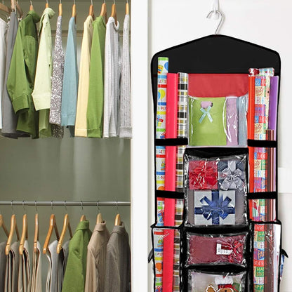 ProPik Wrapping Paper Storage Organizer - Double-Sided Design with Multiple Pockets | Fits 40" Rolls, Black