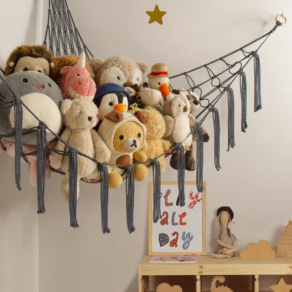 Mirolam Stuffed Animal Storage Hammock Net - Large Corner Organizer for Baby Nursery - Grey