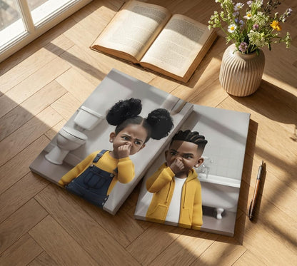 Regine Switzerland Funny Bathroom Canvas Wall Art - Cute Black Kids Stank Face Decor | 8x10in Prints