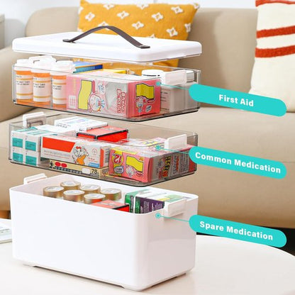 Homaigie Extra Tall 3-Tier Medicine Cabinet Organizer - Portable Storage Box with Leather Handle for Home & Travel