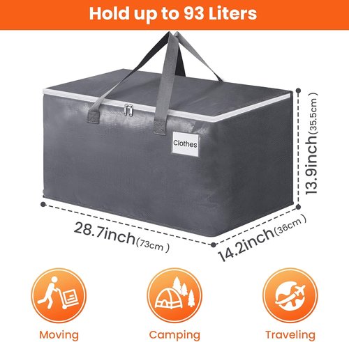 BlissTotes Large Moving Bags - Heavy Duty Storage Bags with Zippers & Handles | 93L, 6 Pack for Space Saving