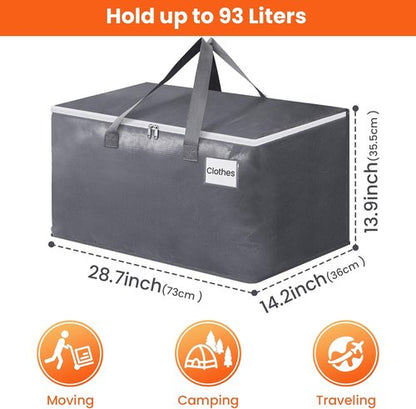 BlissTotes Large Moving Bags - Heavy Duty Storage Bags with Zippers & Handles | 93L, 6 Pack for Space Saving